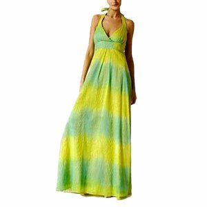 NWOT Signette Yellow Turquoise Halter Maxi Dress S
